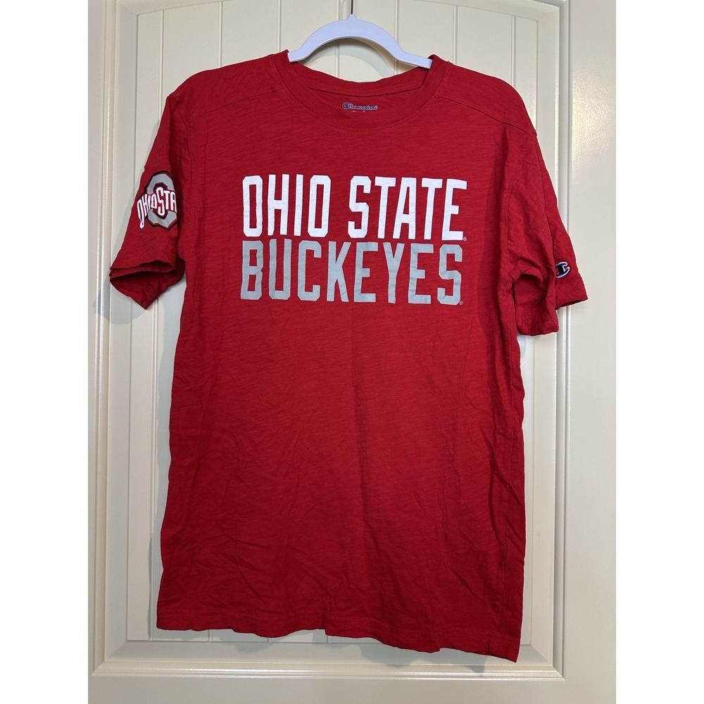 Ohio State Buckeyes red short sleeve t-shirt sz M Champion 100% cotton GUC